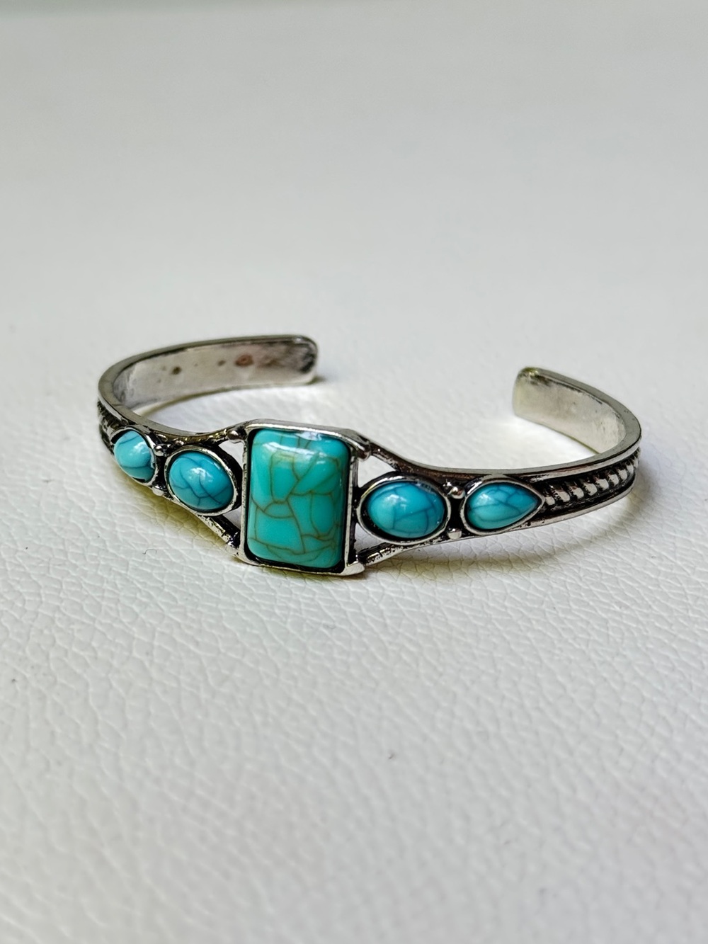 Turquoise Stone Silver-Tone Cuff Bracelet